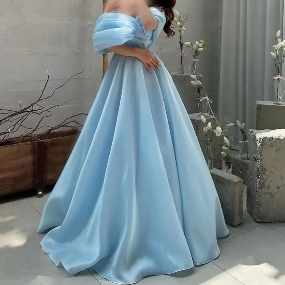 

Romantic Party Gowns Strapless Satin Off the Shoulder A-Line Exquisite Sweep Train Photo Color Lace Up Back Floor Length Ribbons