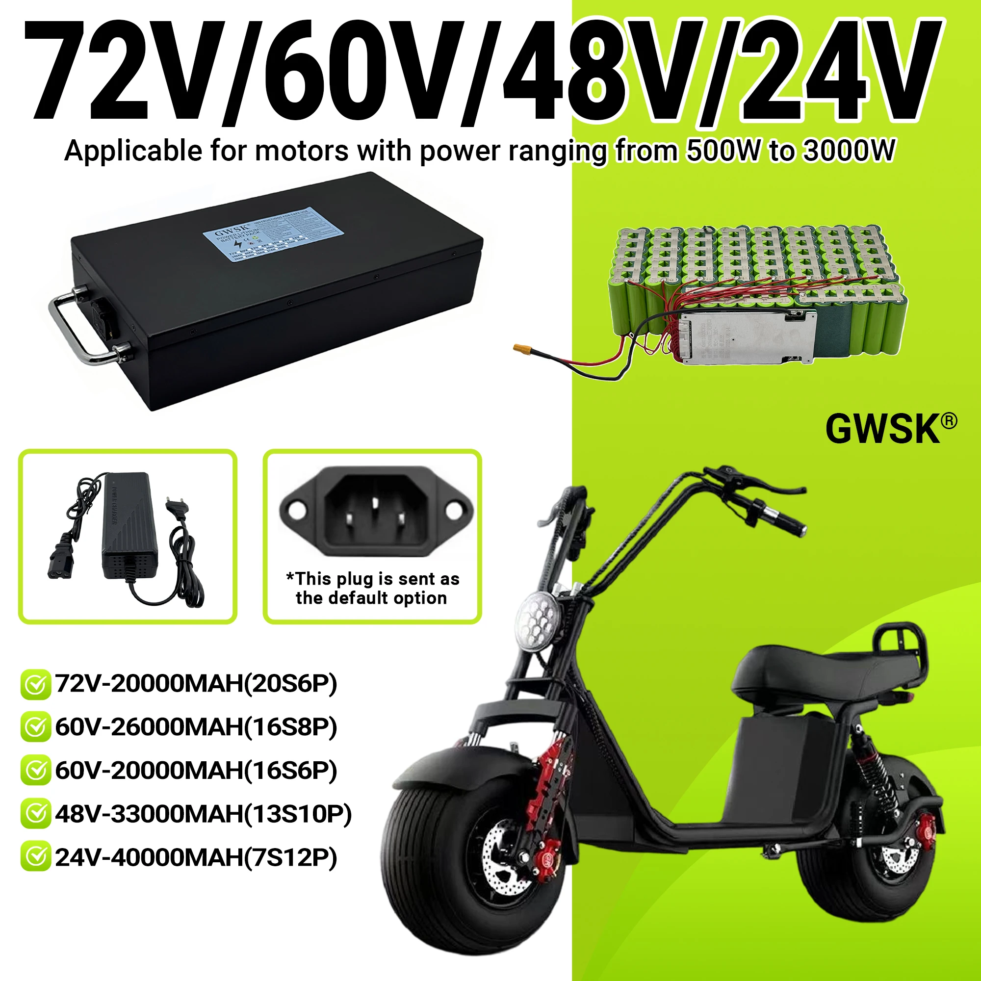 

Air transportation, 72V/60V/48V/24V, warranty for brand new high-capacity 18650 lithium battery, suitable for motors below 3000W