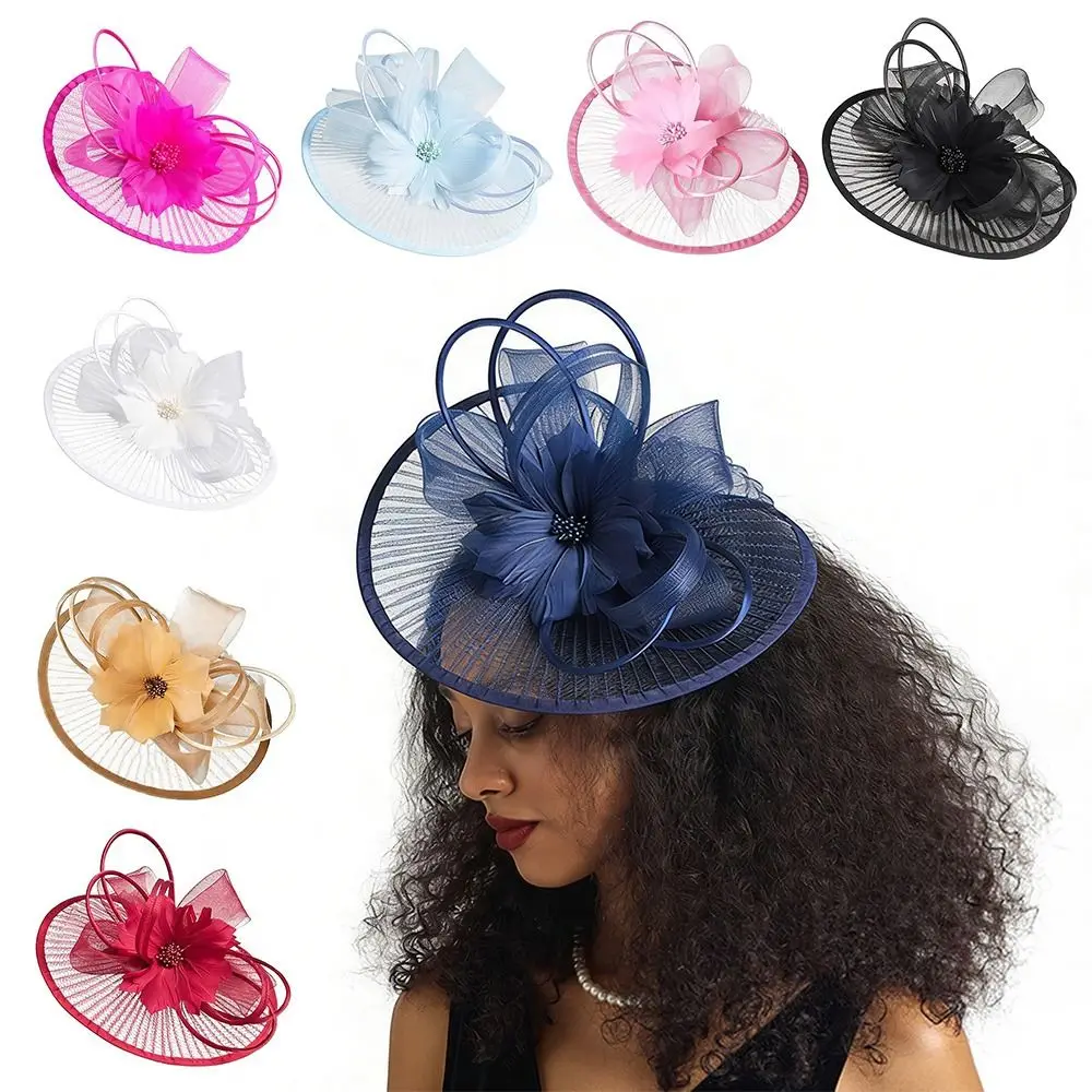 Hairpiece Mesh Flower Headband Elegant Vintage Floral Fascinator Headband Flower Fascinator Sinamay Fascinator Hair Accessories view 2