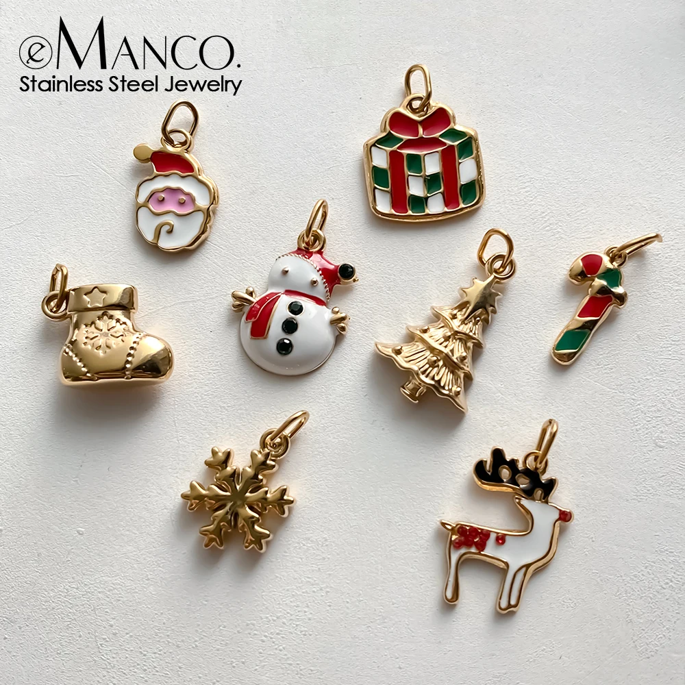 EMANCO Stainless Steel Charms Christmas Elements Santa, Snowman, Tree Holiday Celebration Gift Versatile DIY Jewelry Pendant