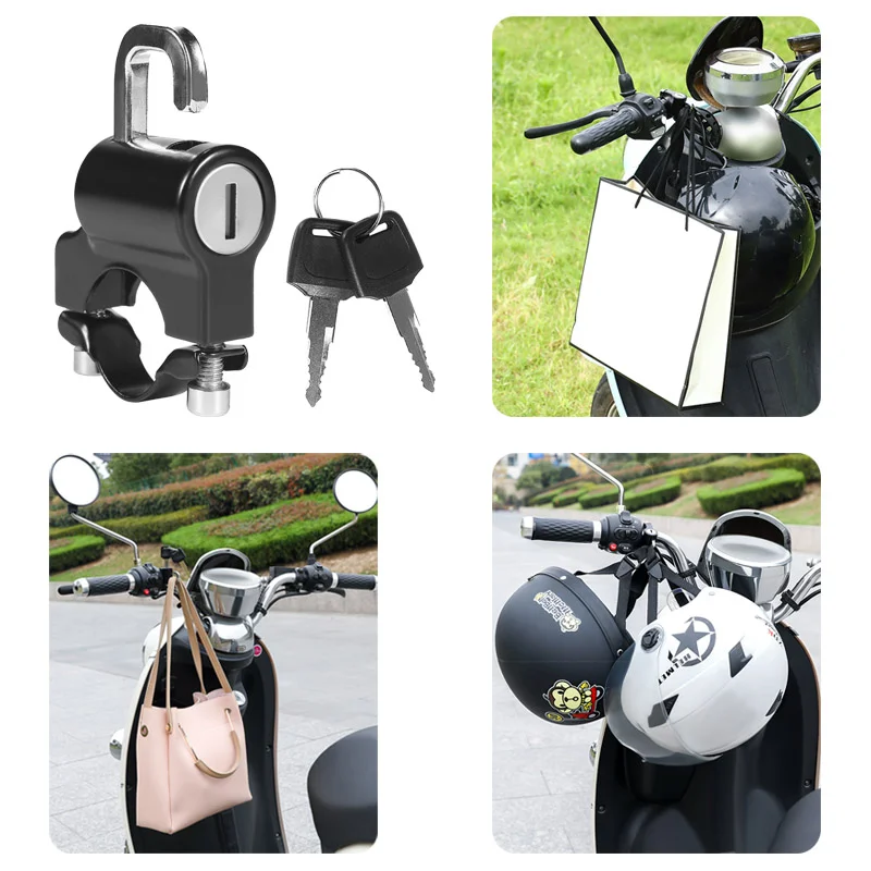 Anti-theft Helmet Lock  Handlebar Mount Motorcycle Electric Motorbike Universal Security Metal Lock 22mm-26mm with Keys Set