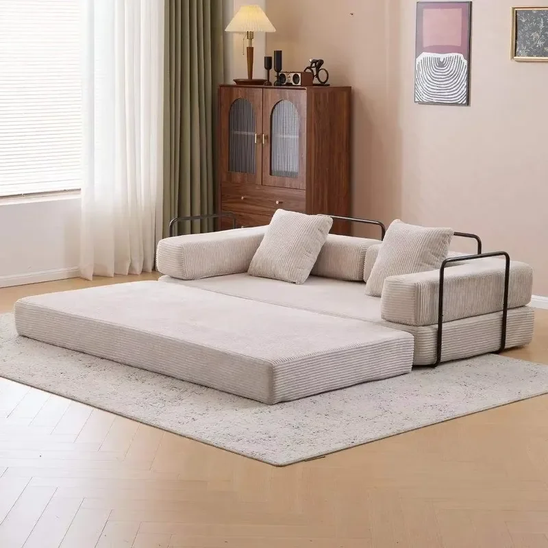 Modern Deep Seat Foldable Sofa Bed High Density Sponge Compressed No Assembly Required Upholstered Couches for Apartment