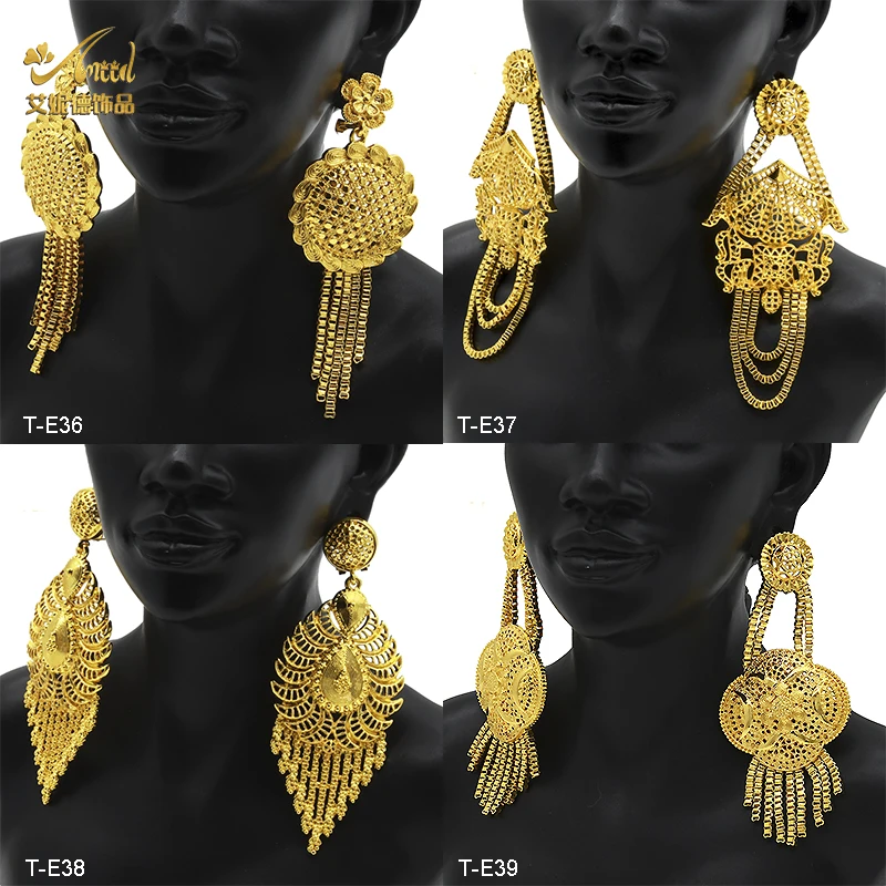 

ANIID Dubai Large Golden Earrings With Tassels Woman Nigerian African Gold Color Big Earring Party Gift Ethiopian Jewelry