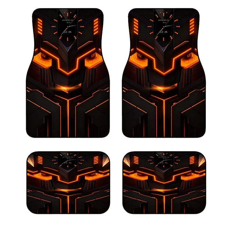 4pcs Cyberpunk Mecha Car Mats Compatible For Cars, Trucks & SUVs - Heavy-Duty All-Weather, Glowing Futuristic Design With Multi-