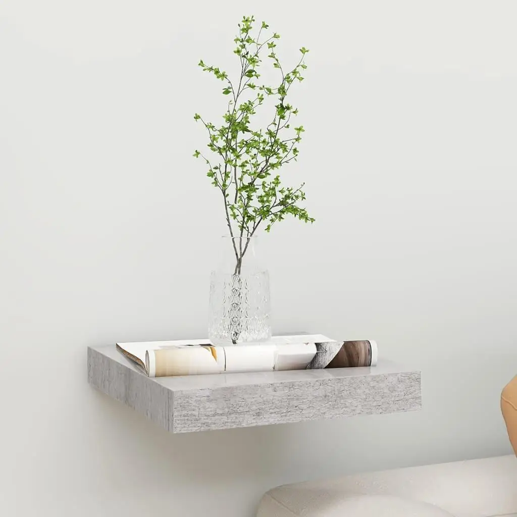 Modern Concrete Grey Floating Wall Shelf - 23x23.5x3.8 cm MDF for Stylish Home Decor