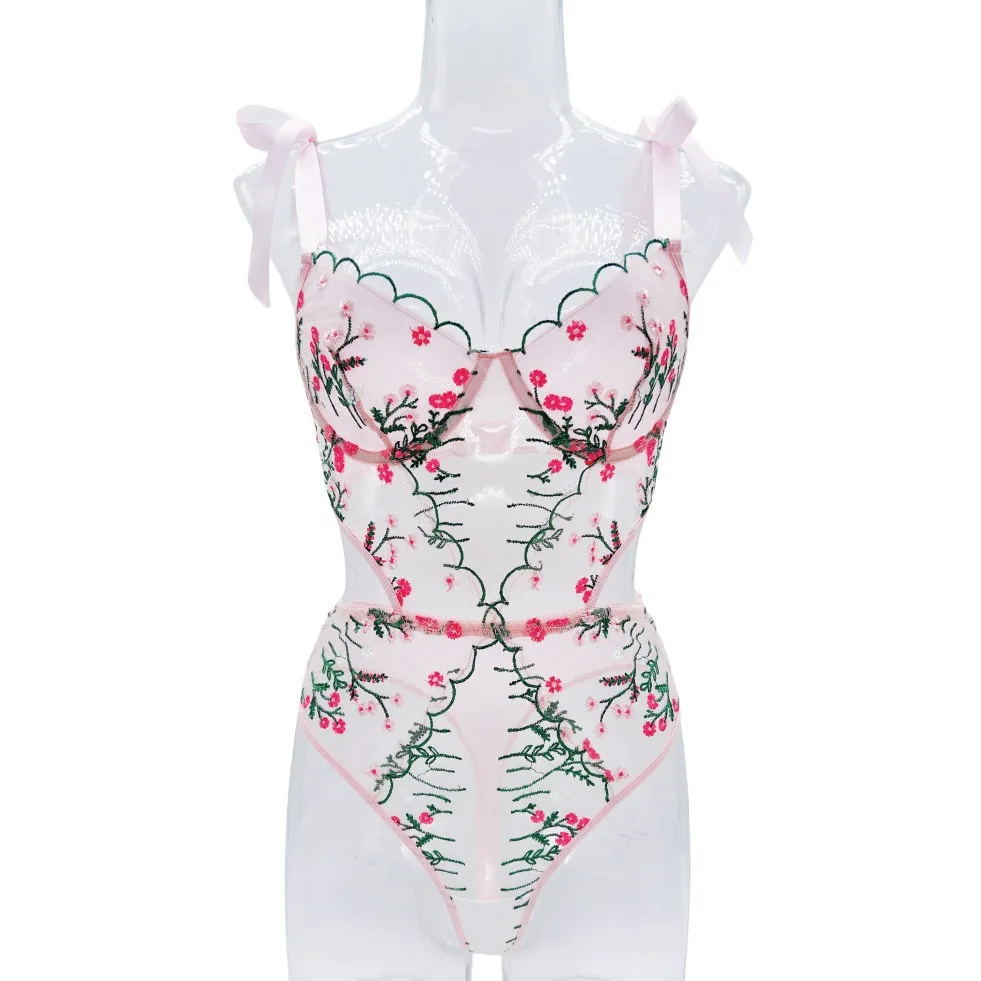 ملابس داخلية شبكية شفافة رقيقة للغاية ومطرزة للبنات ، بدلة من قطعة واحدة ، إغراء ، مثير ، أنثى ، ساخن