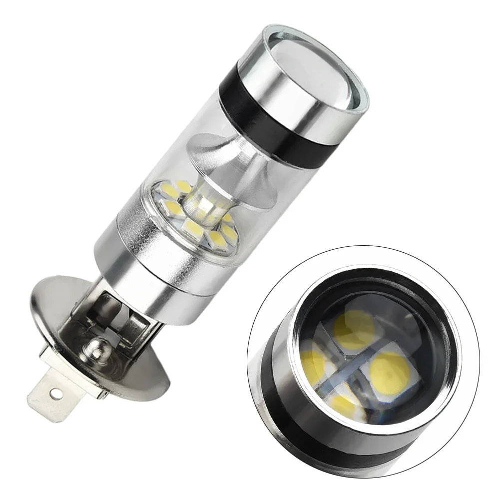 

2 Pcs H1 DC9V-30V 100W Car White 20 LED Projector Fog Driving Running Light 6000K Car Front LED Headlight Headlamp Bulbs