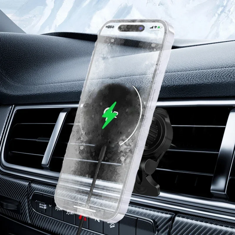 

Магнитный автомобильный держатель для телефона Qi2 с беспроводной зарядкой 15 Вт, крепление на воздуховод/панель приборов для iPhone 17 Air, 16, 15, 14, 13