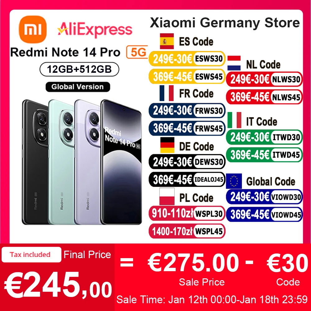 Versione globale Redmi Note 14 Pro 5G MediaTek Dimensity 7300-Ultra NFC 200MP Fotocamera 1.5K 120Hz Display AMOLED Batteria 5110mAh