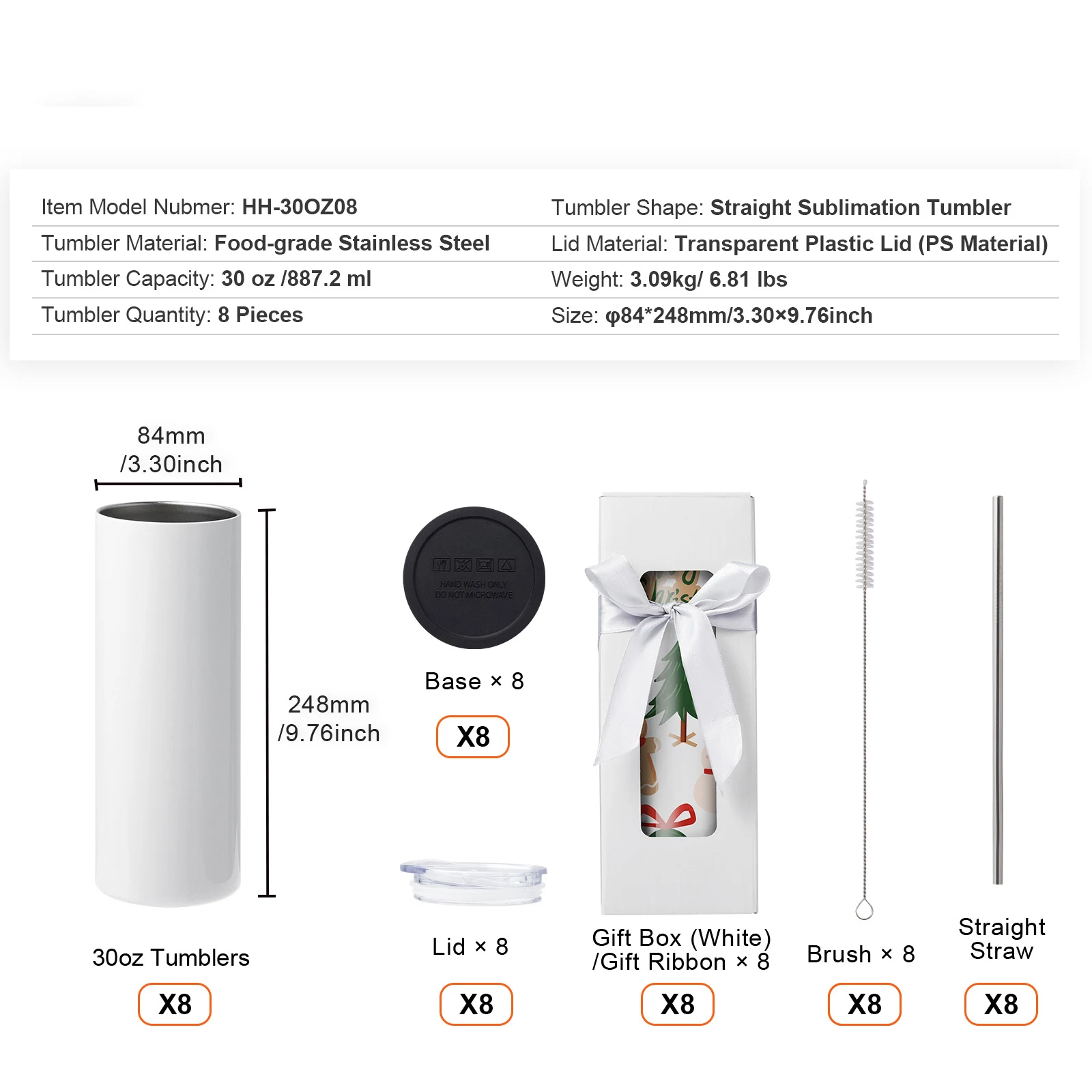 SucceBuy 8/12/14/16/24/50PC Rechte Sublimatie tuimelaars Lege Tumbler Bulk Rvs Dubbele Tumbler Cups Warmteoverdracht