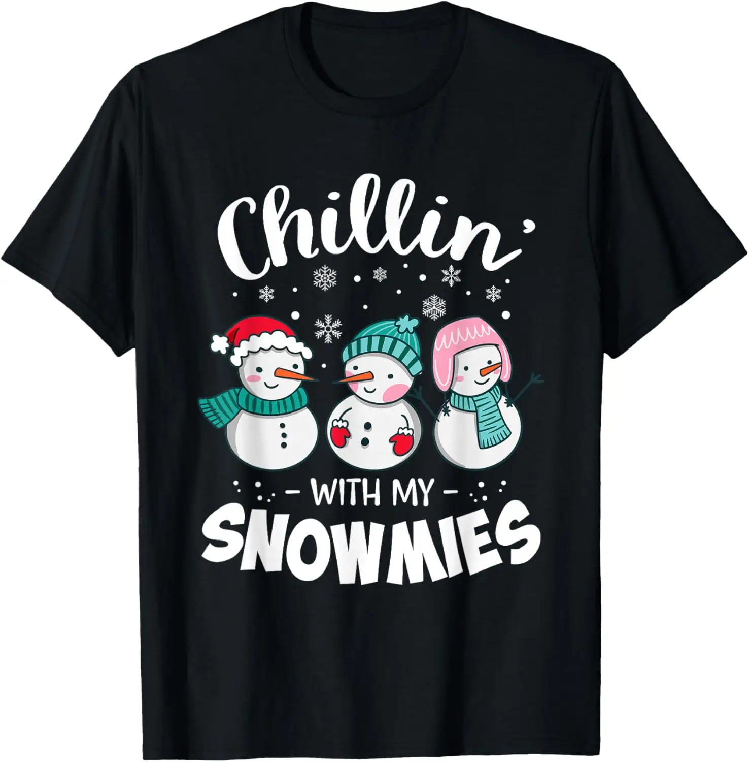 Lovely Chillin with My Snowmie Women Christmas Snowman Teacher Snow Pattern T-Shirt High Quality Cotton Tops Tee Shirt Short