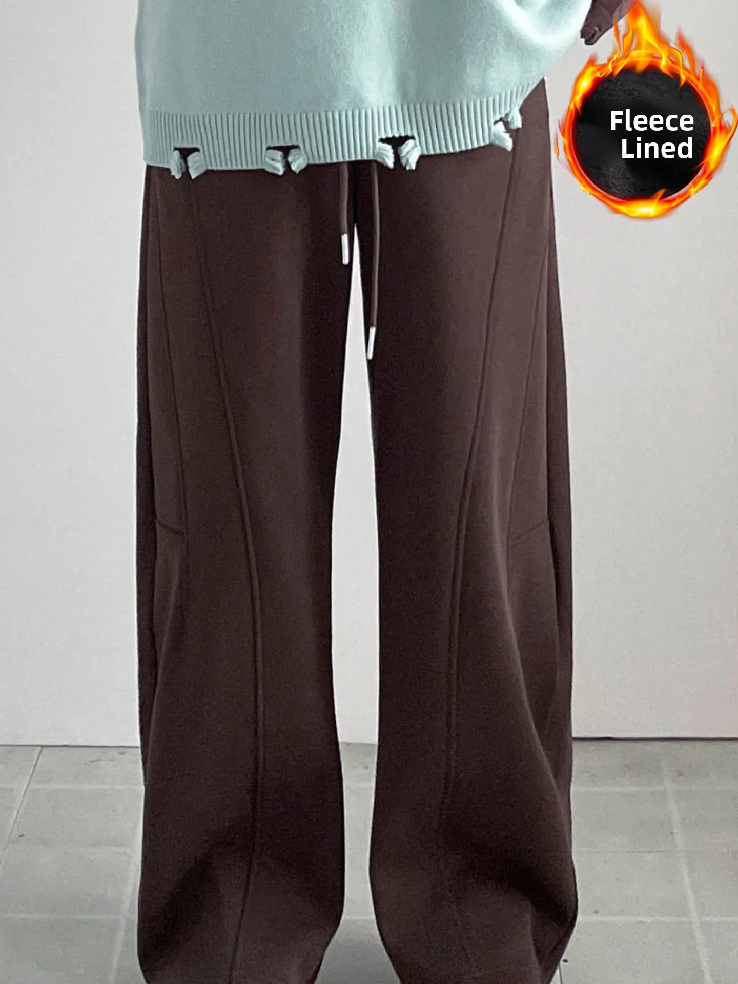 

plus Size Women's Fce Lined Wide Leg Pants Loose Fit Thiened Casual High Waist Straight Cut Winter Trousers for plus Size