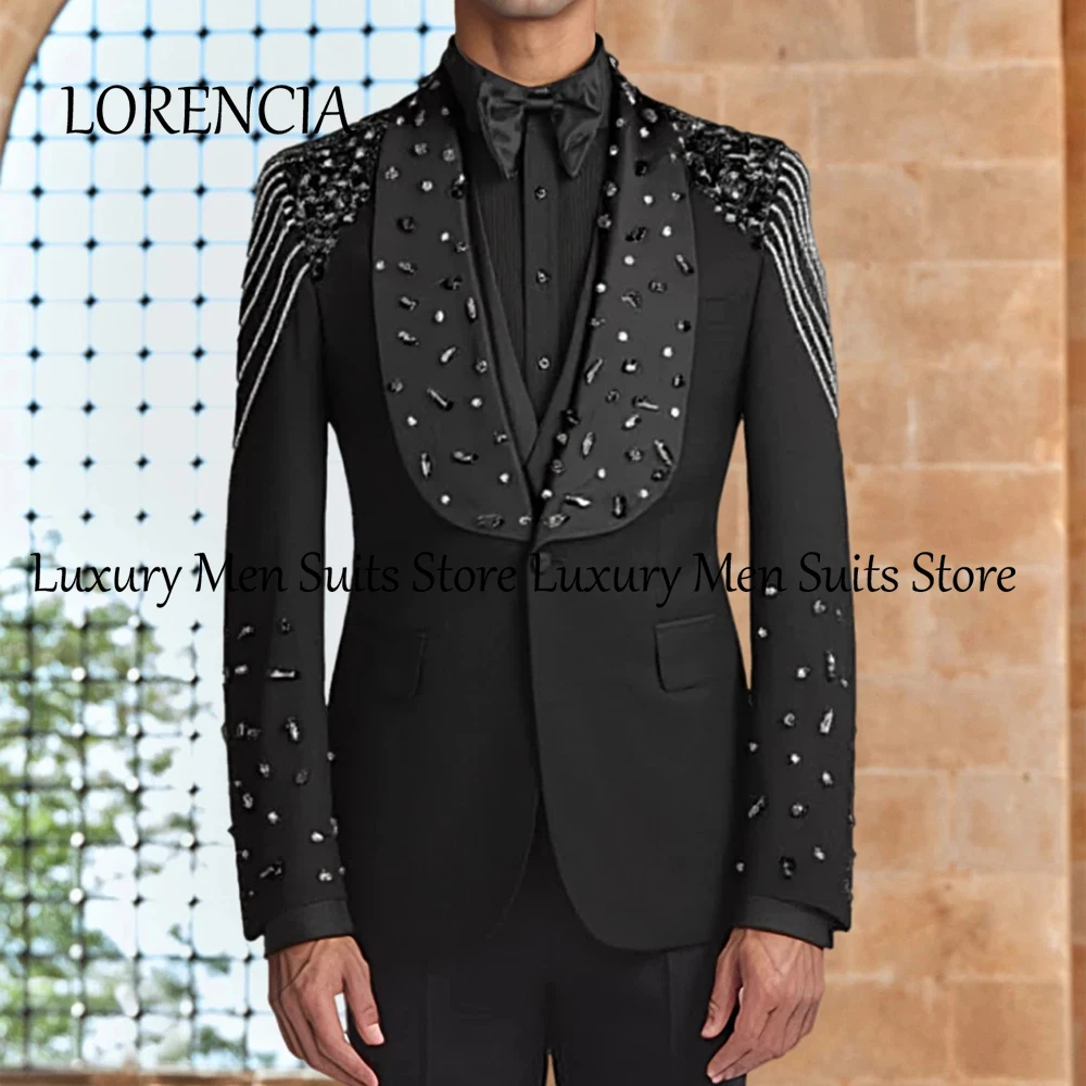 

Элегантные мужские костюмы со стразами, комплект из трех предметов, облегающие свадебные смокинги для жениха, пиджак на заказ, брюки, roupas masculinas, мужская одежда