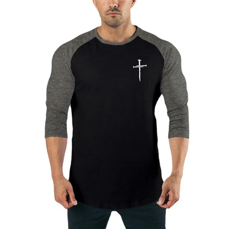 

Personalized Cross Gym Bodybuilding Clothing Autumn Sport Three Quarter Sleeves Cotton Shirt Mens Fitness Running Casual T-Shirt