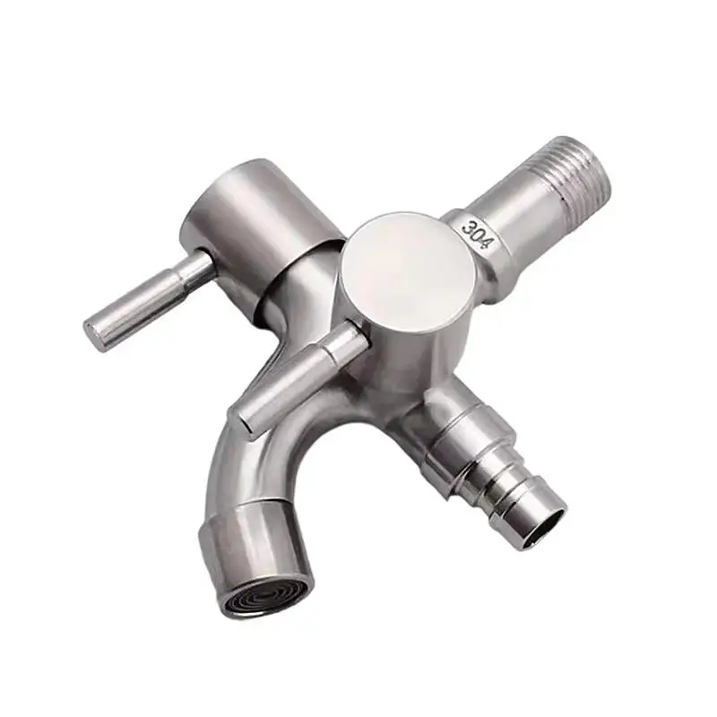 Stainless Steel Faucet, 304 Stainless Steel Faucet, Dual-outlet Faucet, Double-spout Faucet, Washing Machine Faucet.