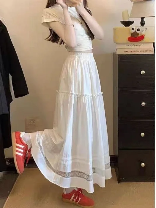

Slimming High Waist Hook Embroidery plus Size Skirt Fashionable Versatile Meat Concealing Summer Cardigan Large Size Half-len...