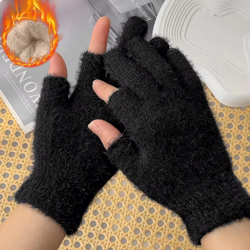 الشتاء الدافئ الندى اثنين من أصابع قفازات للرجال والنساء المنك بطانة شاشة تعمل باللمس قفازات متعددة الأصابع سميكة الدافئة طالب قفازات