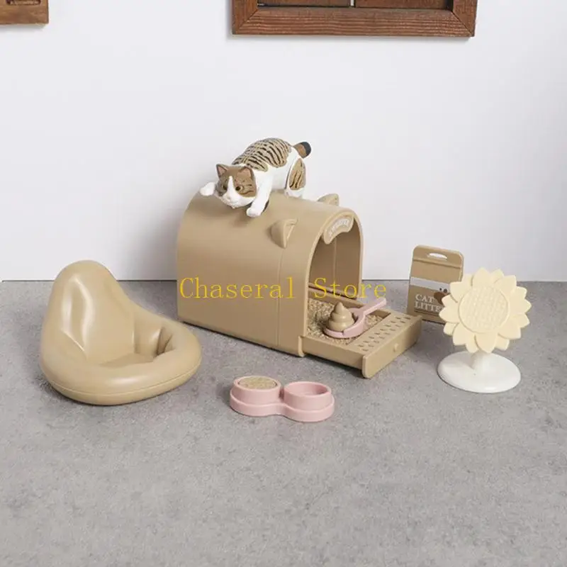 E7CE Realistic Pet Figure Miniature Set for Dollhouses Display and Creative Use