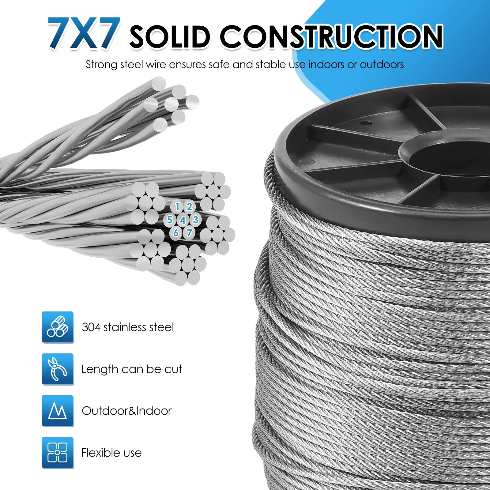 100m 304 Stainless Steel Cable 328ft  1/16inch  Wire Rope with 150Pcs Aluminum Sleeves Stops for String Lights Hanging, Clothesl
