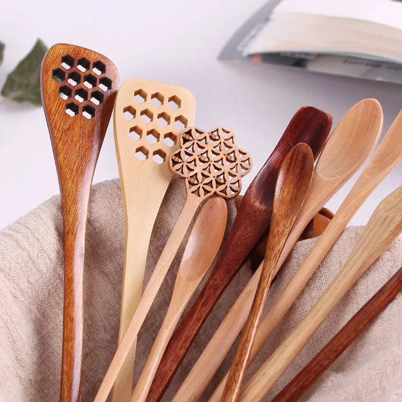Japanese Style Wooden Spoon Mixing Rice Salad Long Handle Dessert Condiment Sugar Salt Spice Tableware Kitchen Tools