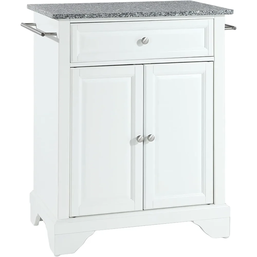 

White Small Rolling Kitchen Island Cart with Granite Top, Portable Storage and Microwave Stand