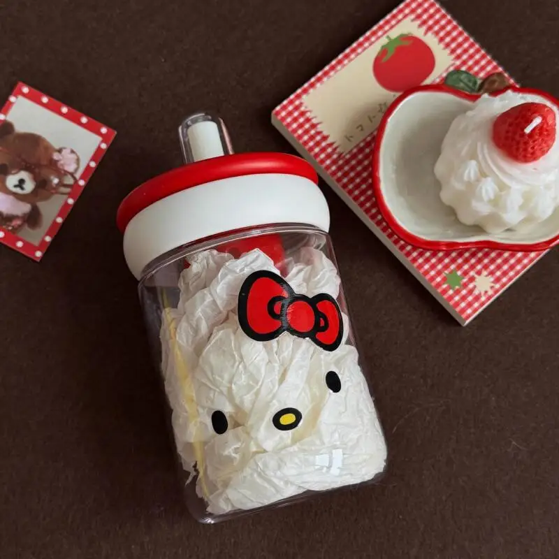 Anime Sanrio Hellokitty Straw Cup Cartoon Kawaii Plastic Cup Outdoors Portable Cold Drink Cup Kt Cat Large Capacity Cup Gifts