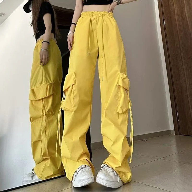 2025年 レディース ストリートウェア ファッション カーゴパンツ スリムフィット ハイウエスト トラウザーズ 女性用 シック 韓国風 無地 デイリー ロングパンツ