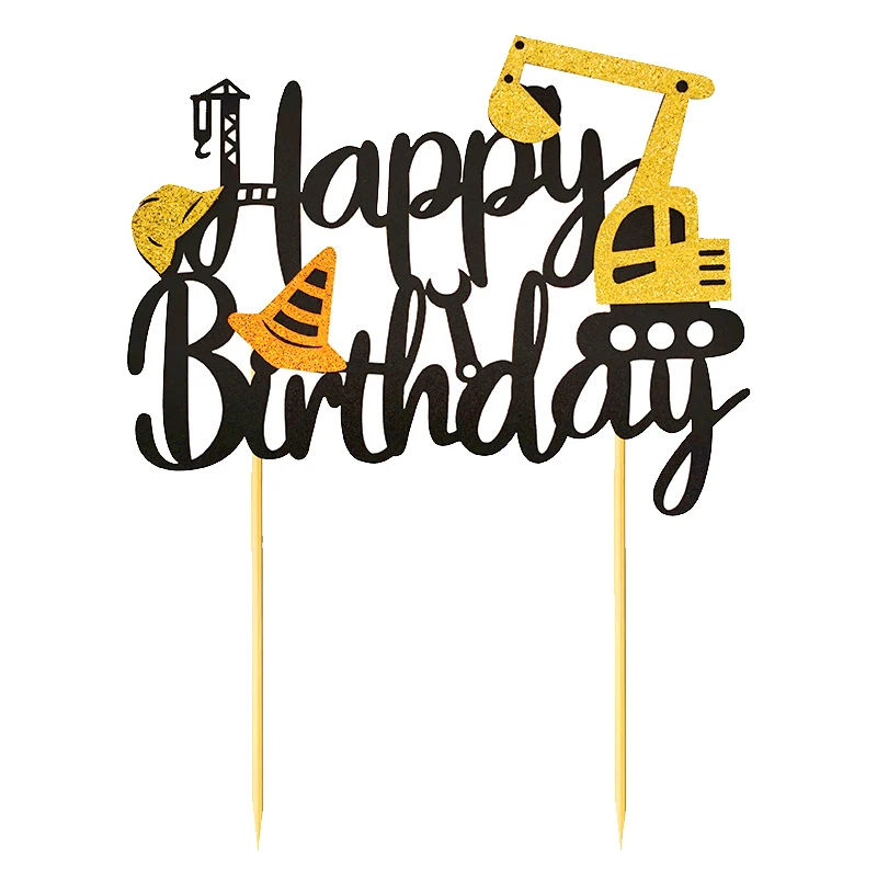 Bau Alles Gute zum Geburtstag Kuchen Topper Glitzer Bau Kuchen Pick Muldenkipper Bagger Traktor Party Kuchen Dekorationen – Detail 3