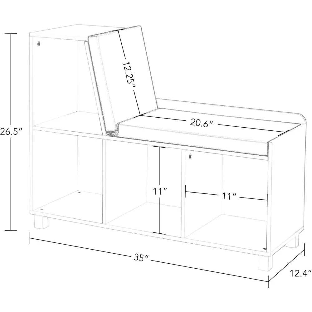 Kids Reading Nook with Toy Storage Bench, Comfy Cushioned Seat and Organizer for Playroom