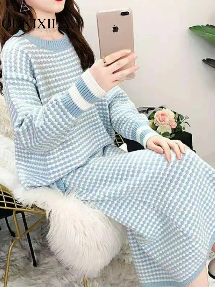 Sets for Women 2 Pieces 2024 Autumn Winter New in Korean Sweet Casual Fashion Knitted Sweater Skirt Two Piece Set for Women