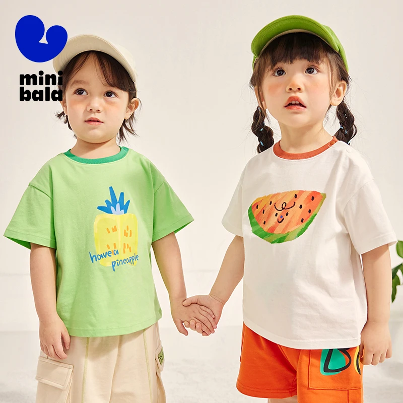 Mini Bala Short Sleeve T-Shirt Kids Summer Fruit Thin Pure Cotton T-Shirt for Children and Infants