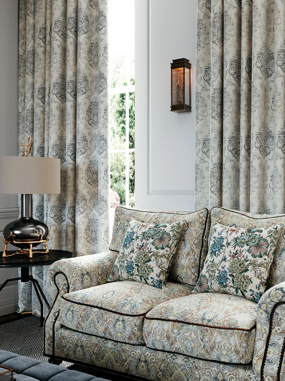 

Высококачественная ткань для штор и подушек с американским цветочным узором, крупный дамаст, на заказ, декоративная, легкая, светлая