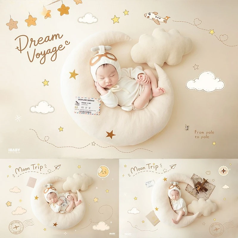Newborn Photography Props for Baby Photoshoot Astronaut Set Outfit Backdrop With Moon Clouds Poser for Studio Photo Shooting