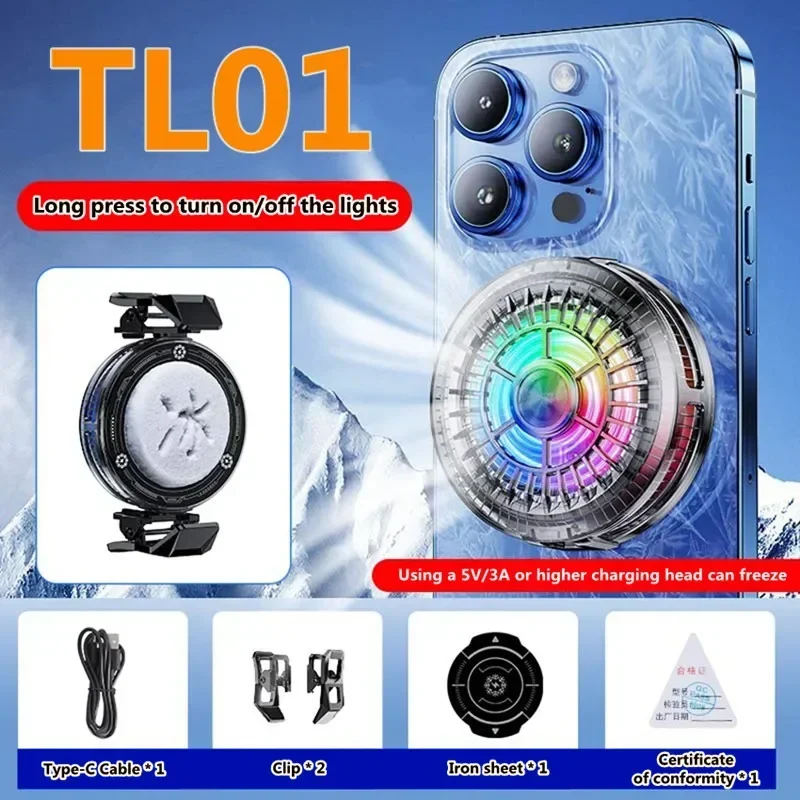 

2025 NEW TL01 Mobile Phone Semiconductor Magnetic/ Back-clip 2 in 1 Cooling Fan Radiator for IPhone IOS Android PUBG Game Cooler