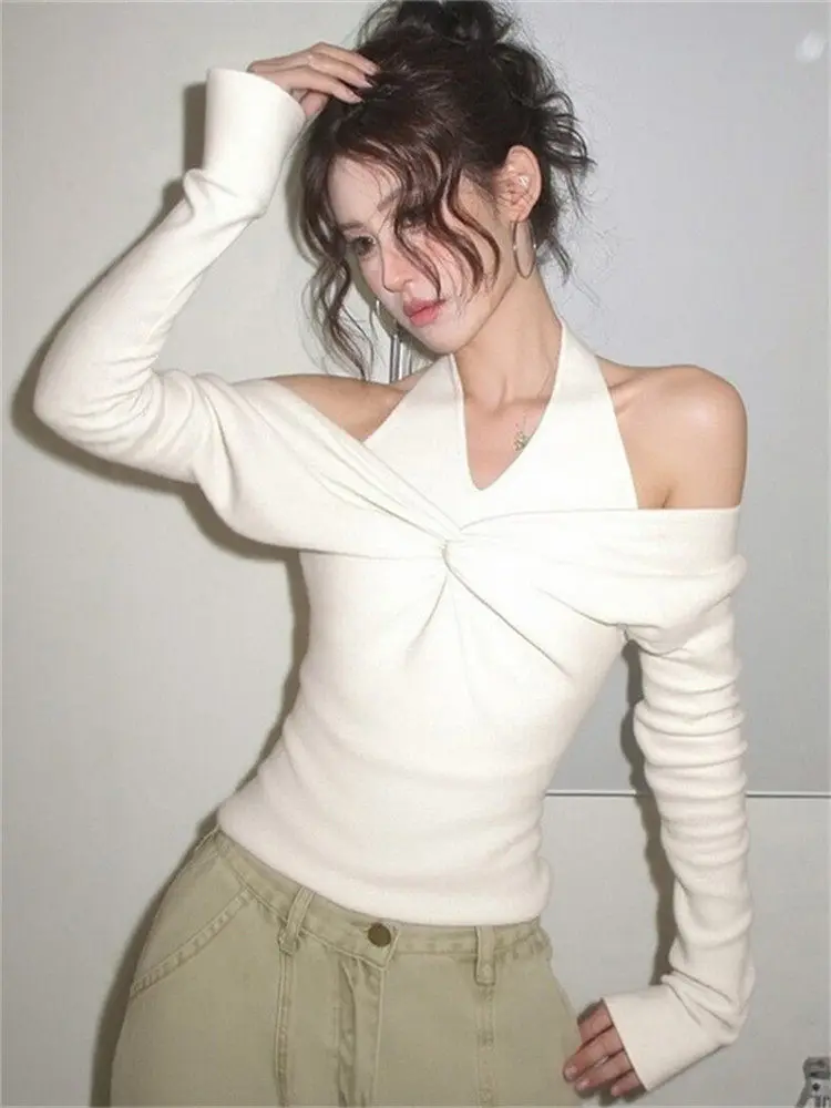 

Faionable Knot Pure Desire Sle Women's Knitted Sweater Slim Fit Spring New Arrival Not a Two-Piece Set Commute Sle Knit...