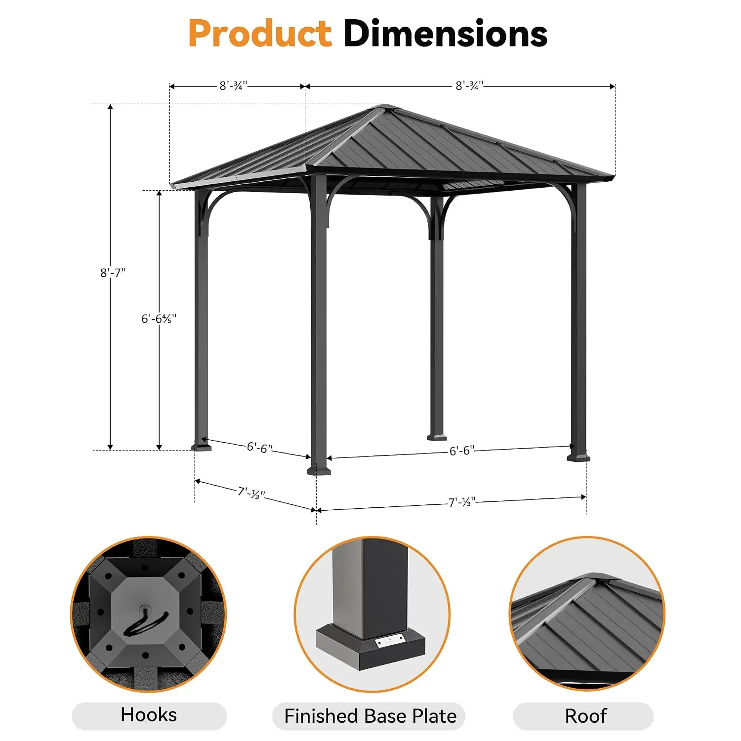 Modern Shade Hardtop Gazebo 8x8 with Privacy Curtains for Backyard, Black | Permanent Hard Top Gazebo with, Customized