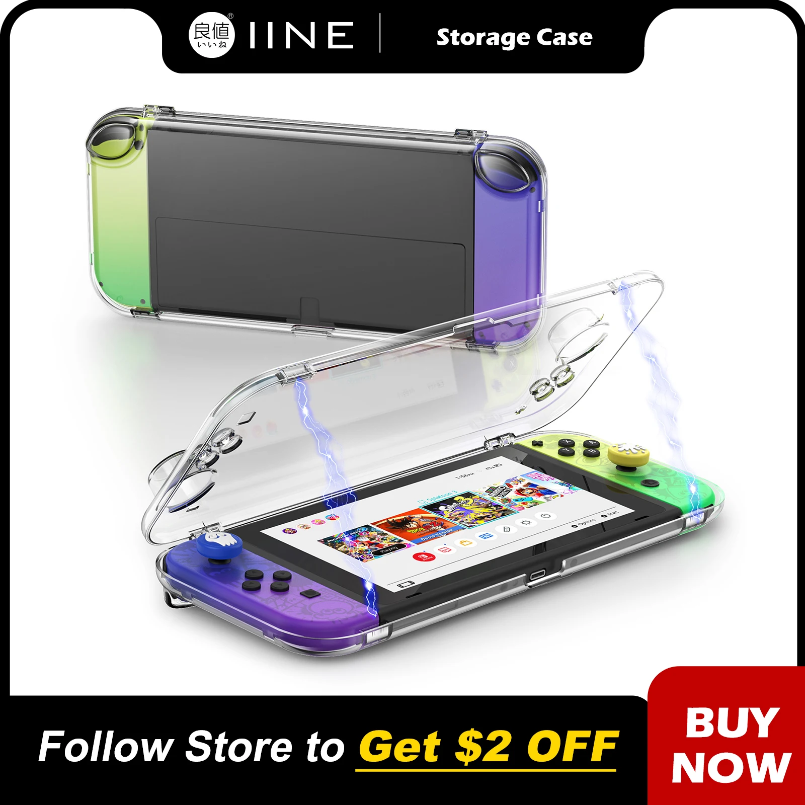 

IINE Transparent PC Storage Case for Switch OLED Magnetic Closure Dust-proof Material