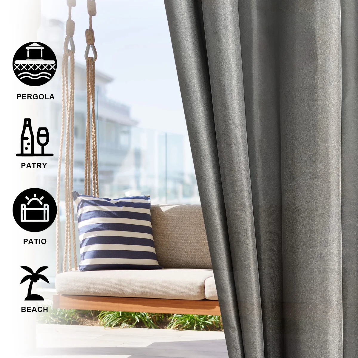2PCS Outdoor Curtain, Suitable For Courtyard Waterproof, Weatherproof, UV-Proof Exterior Curtain, Suitable For Gazebo