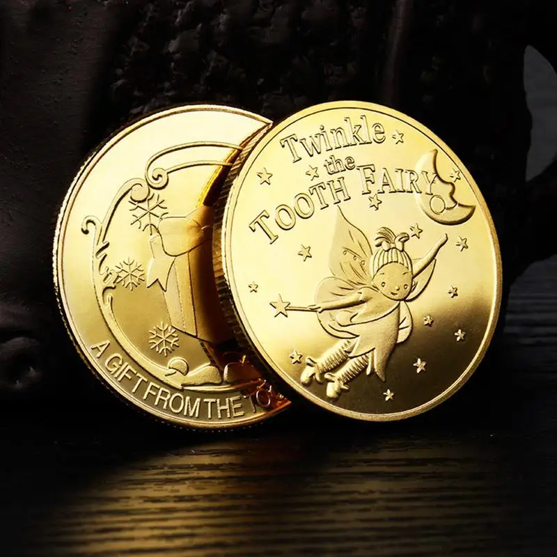 Tooth Fairy Gold Plated Commemorative Coin Creative Kids Tooth Change Gifts Physical Metal Coin Crypto Commemorative Coin