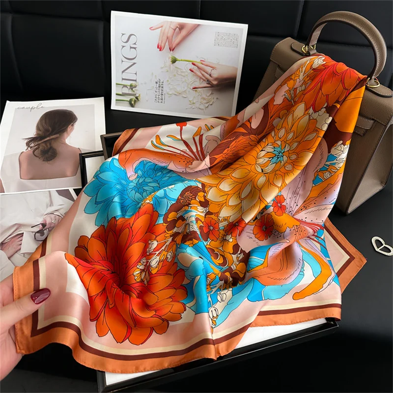 

70CM Silk Feeling Square Scarf Women Print Neckerchief Hair Band Foulard Bandana Echarpe Tie Shawl Wraps Luxury Brand