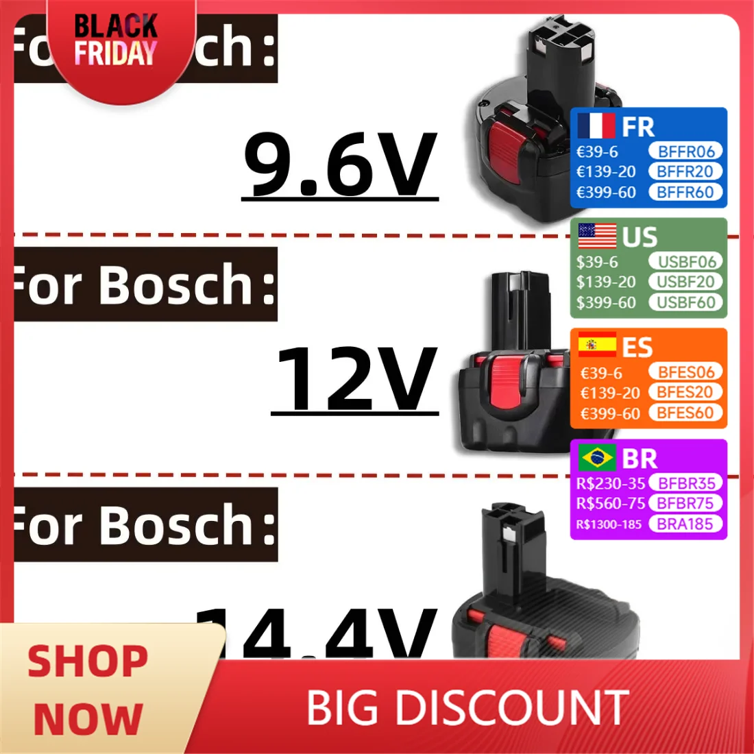 Baterías para Herramientas Eléctricas Bosch, 9,6 V, 12V, 14,4 V, BAT038, BAT040, BAT140, BAT043, D70745, PSR 12, BAT048, BH984, BAT048, 3.0Ah, 4.0Ah