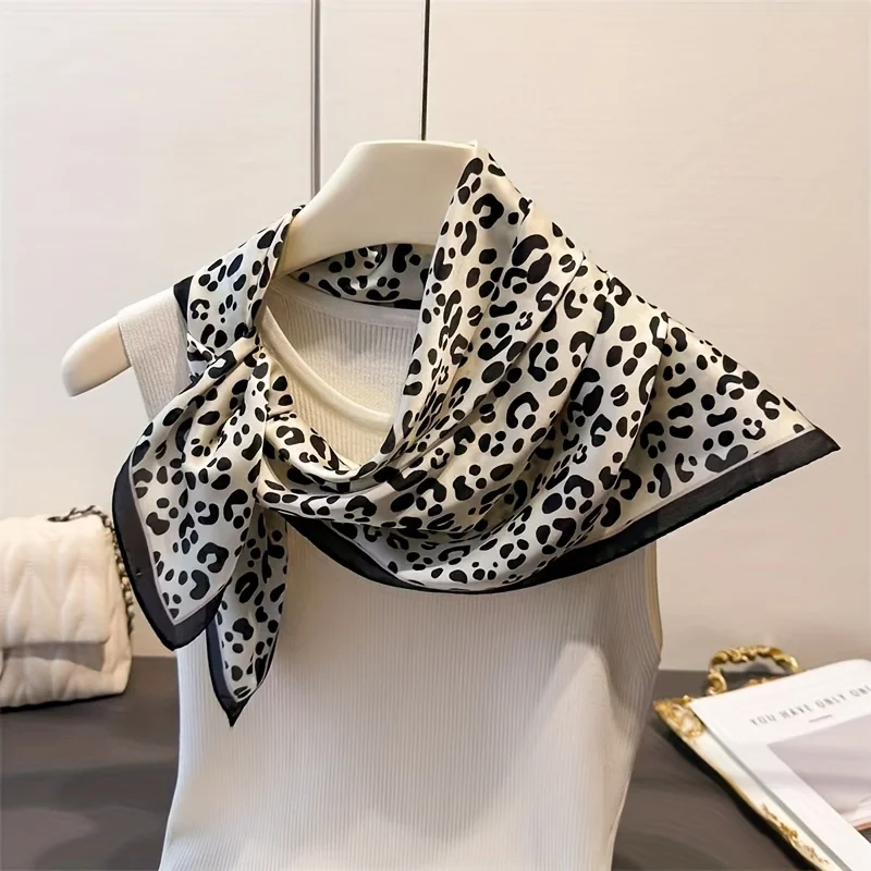 

1Pcs Leopard Print Silk Like Scarf for Women,Soft Smooth Fashion Neck Scarf,Office&Daily Wear,Female Decorative Hair/Bag