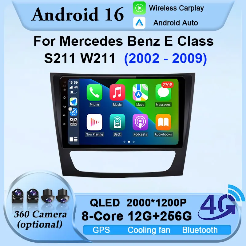 

Android 16, автомобильный Carplay-навигатор, GPS для Mercedes Benz C-Class W203 W209 C180 C200 CL203 C209 A209 2005-2011, мультимедиа