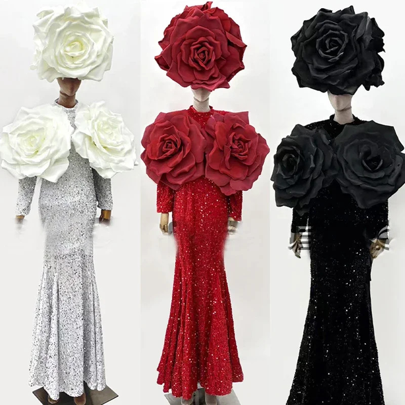 

Bar Nightclub Dj Ds Gogo Dancer Outfit Women Cosplay Pole Dance Clothing Big Flower Headwear Sequins Party Rave Dress