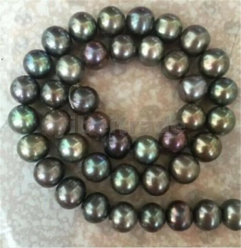 

HUGE 35"10-11mm south sea genuine black green multicolor round pearl necklace