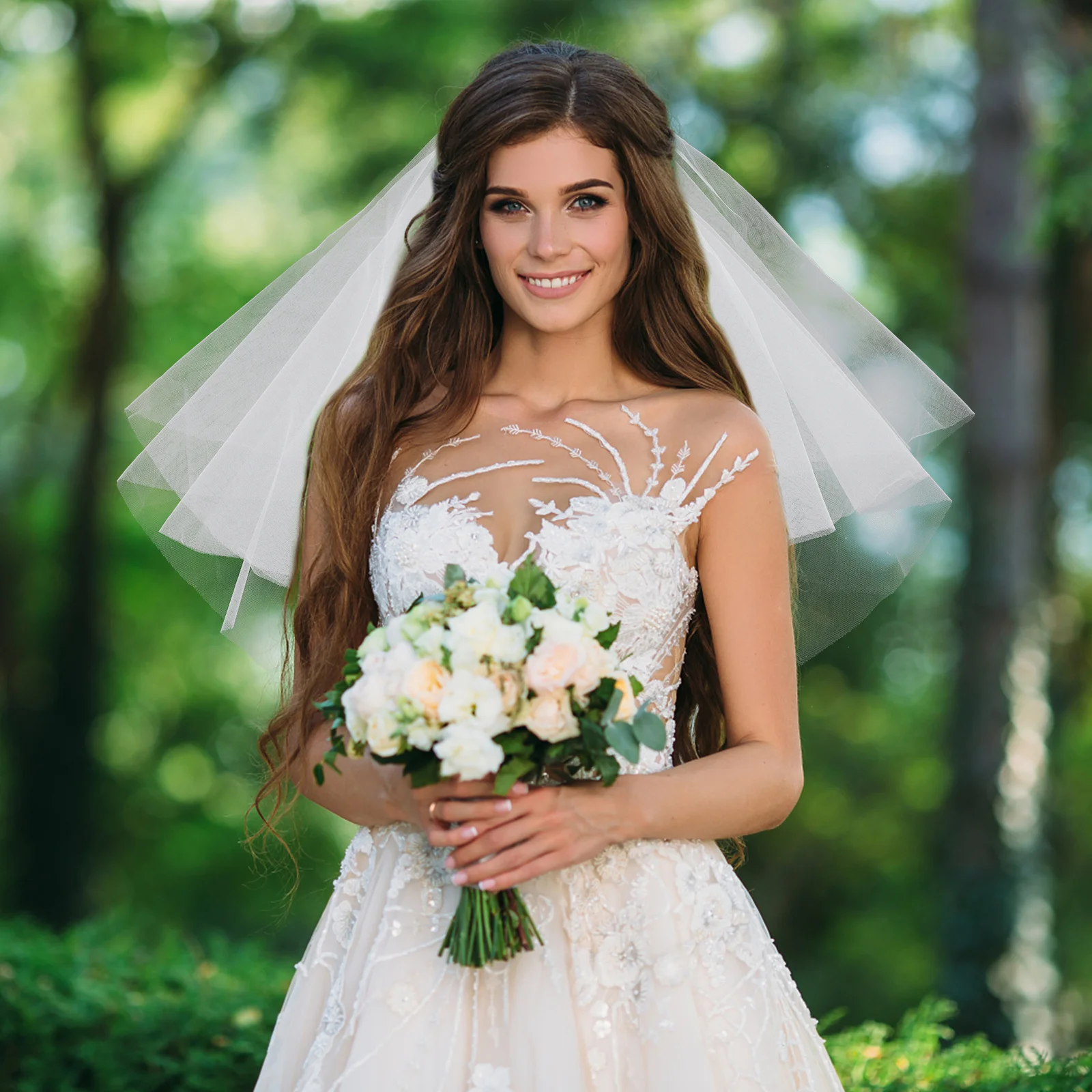 

2Pcs Bridal Veil Shoulder Length Elegant Bow Design Wedding Headdress Veils for Bride Wedding Hair Accessories