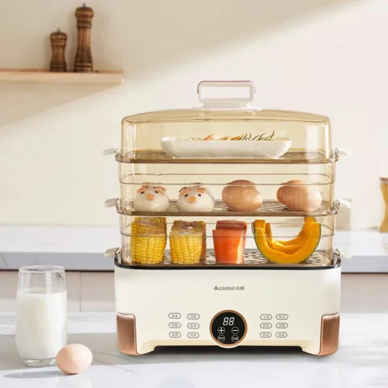 multi-function electric steamer, household kitchen, large capacity can be boiled, stir-fried,  steamed breakfast, three-layer
