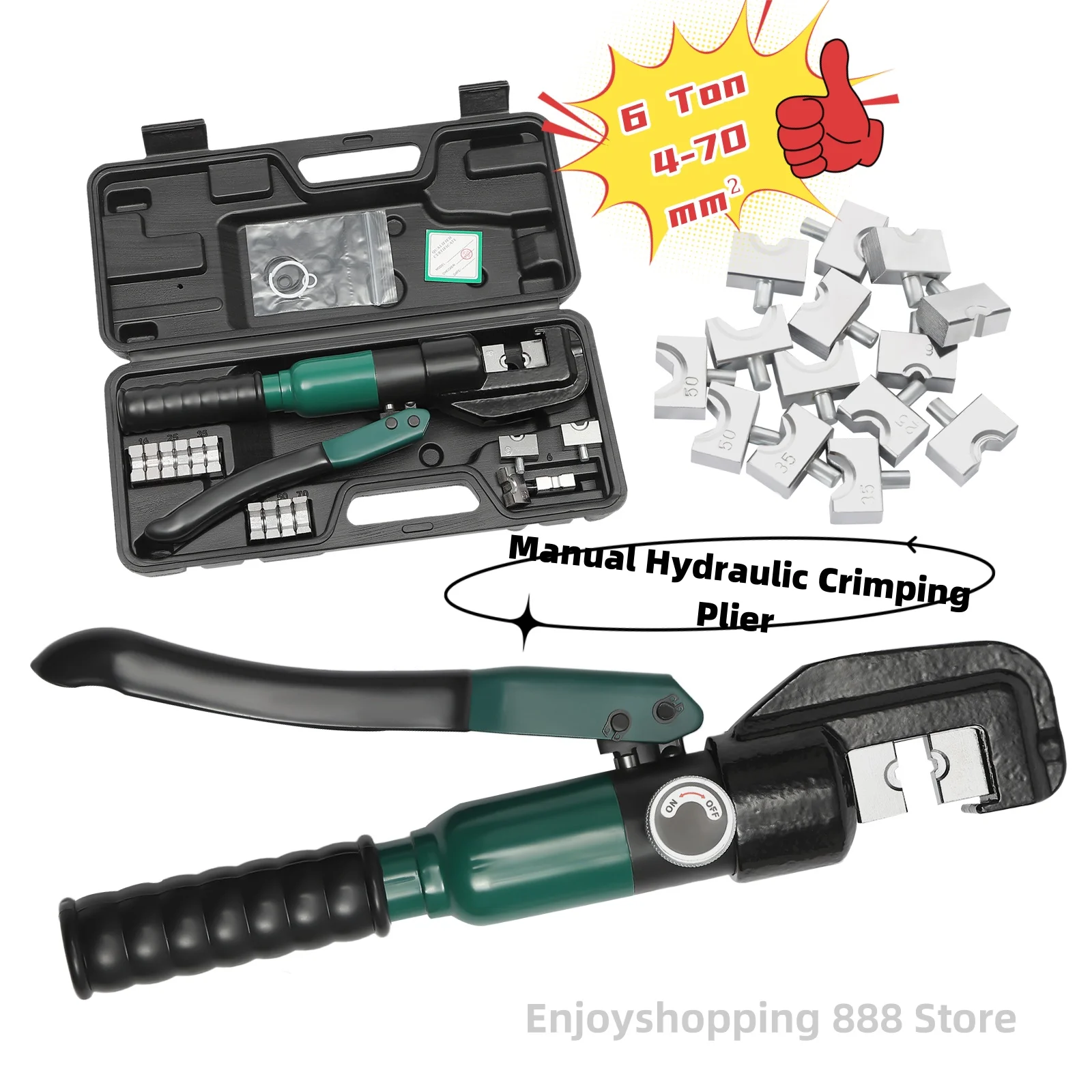 6T Hydraulic Crimping Plier 4-70mm² Hydraulic Crimper Wire Battery Cable Lug Terminal Crimping Tool