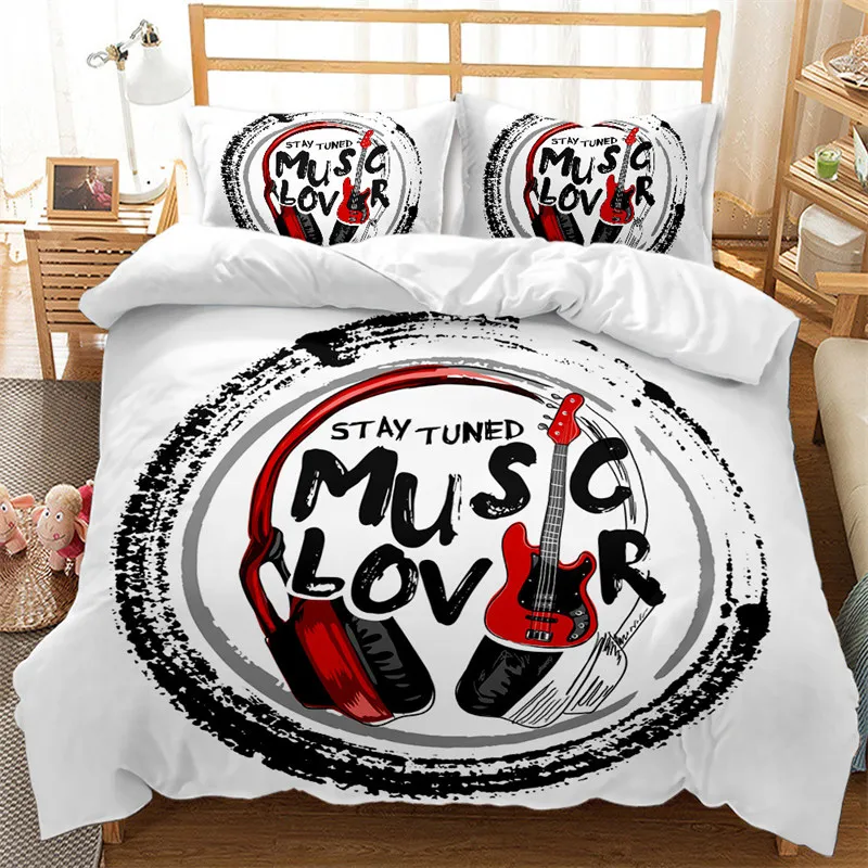 Guitar Duvet Cover Set 3D Print Music Themed Bedding Set Musical Notes Earphone Quilt Cover For Kids Boys Teens Men Room Decor