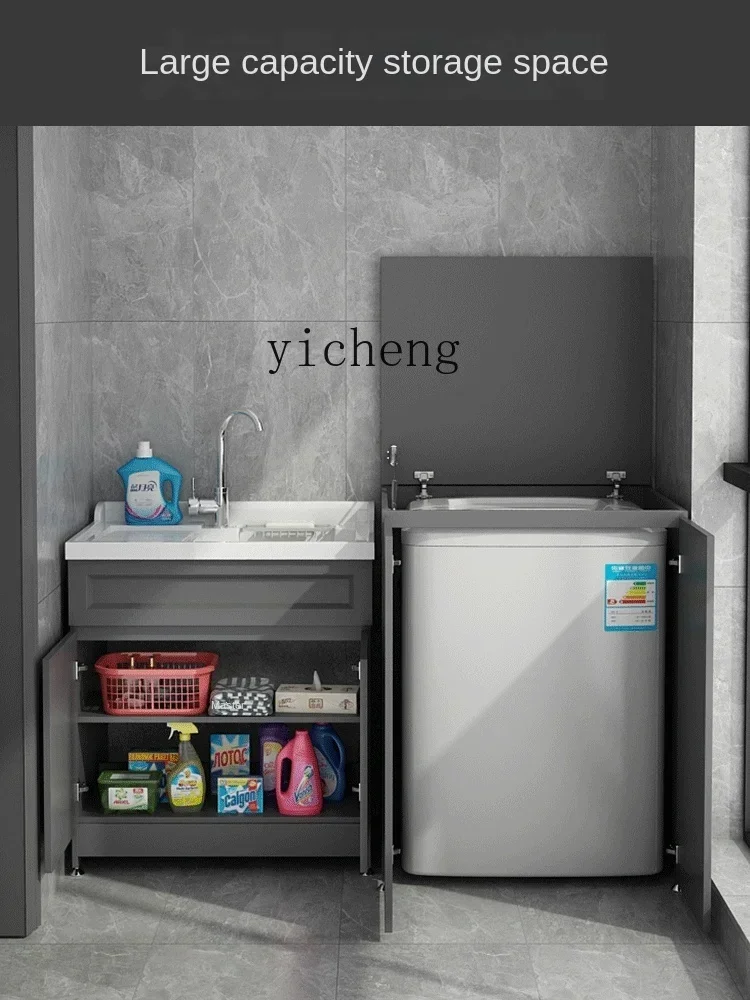 

Washing Machine Cabinet Combination Partner Pool Tank Upper Flip Hand Washing Washbasin with Washboard